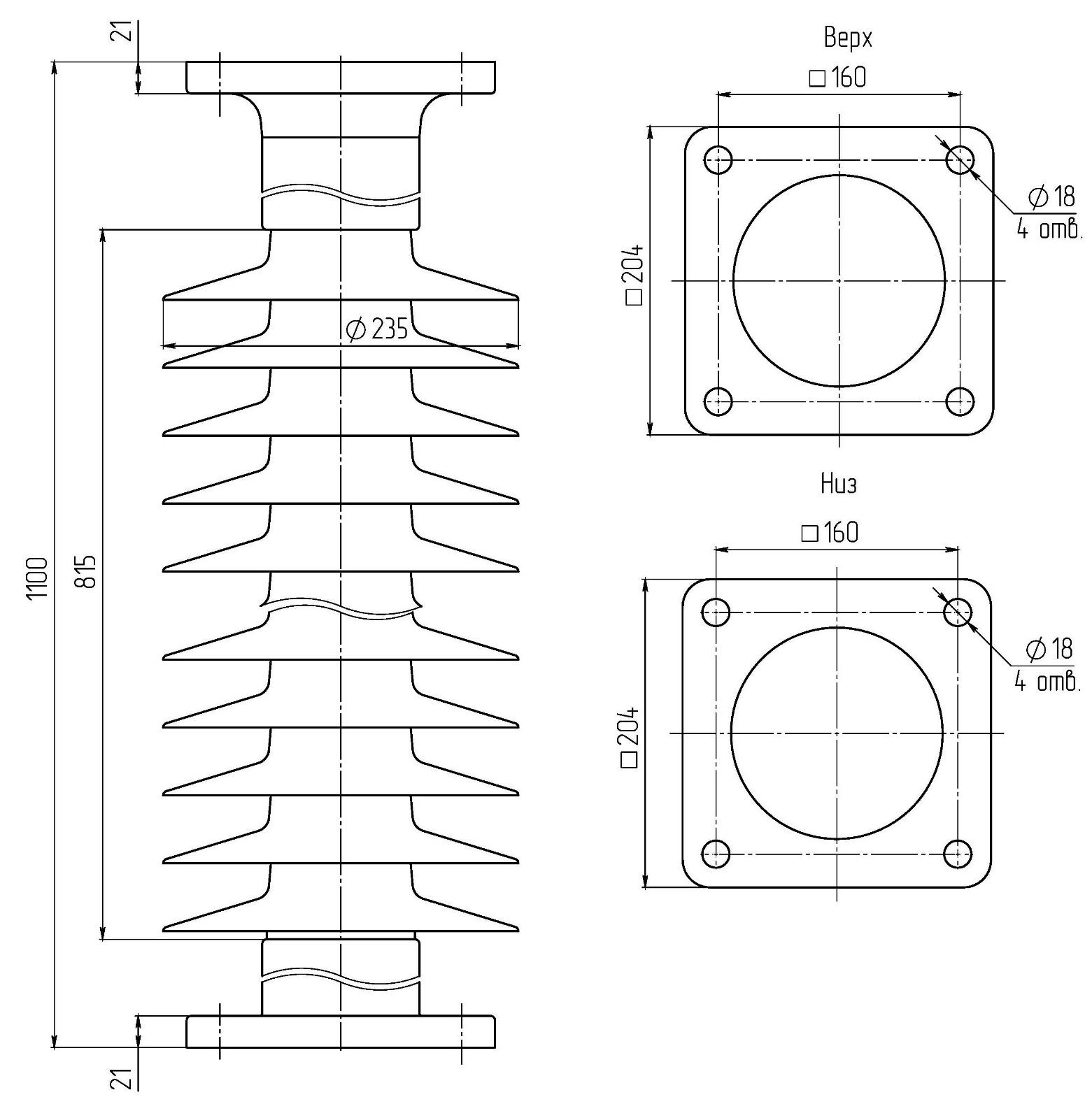 Присоединительные размеры изолятора ОСК 10-110-В3-3 УХЛ1
