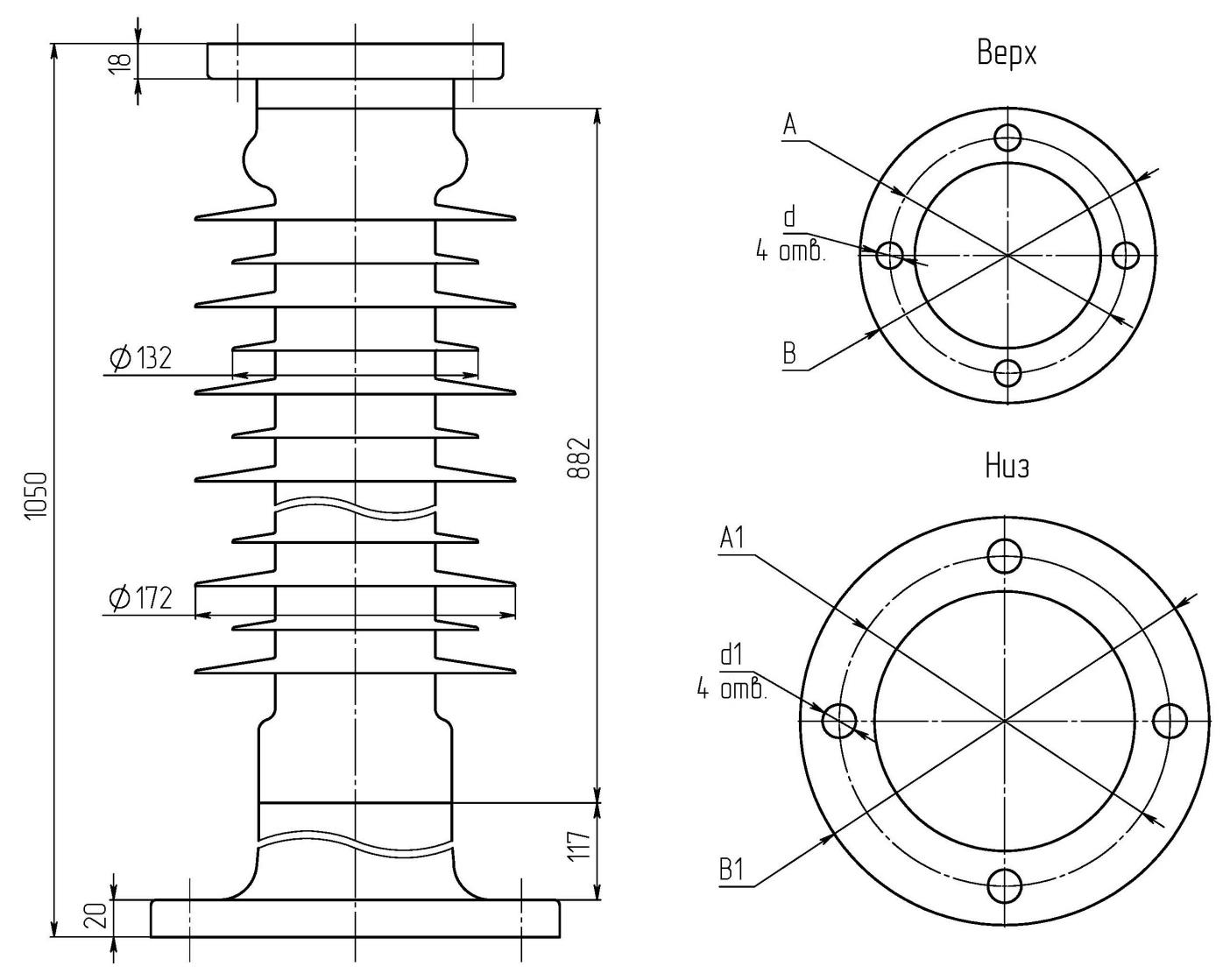 Присоединительные размеры изолятора ОСК 10-110-А-2 УХЛ1