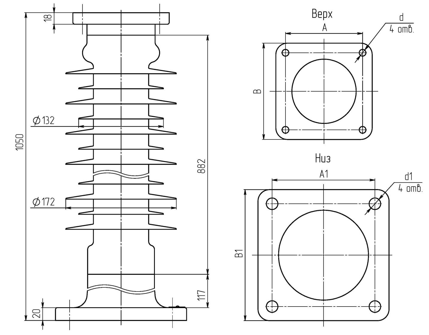 Присоединительные размеры изолятора ОСК 10-110-Б-2 УХЛ1
