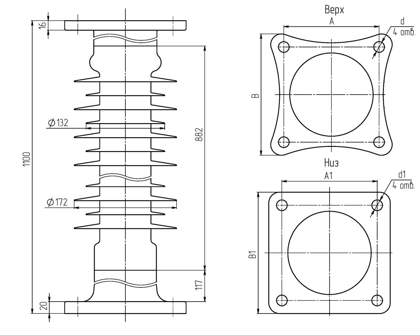 Присоединительные размеры изолятора ОСК 10-110-В2-2 УХЛ1